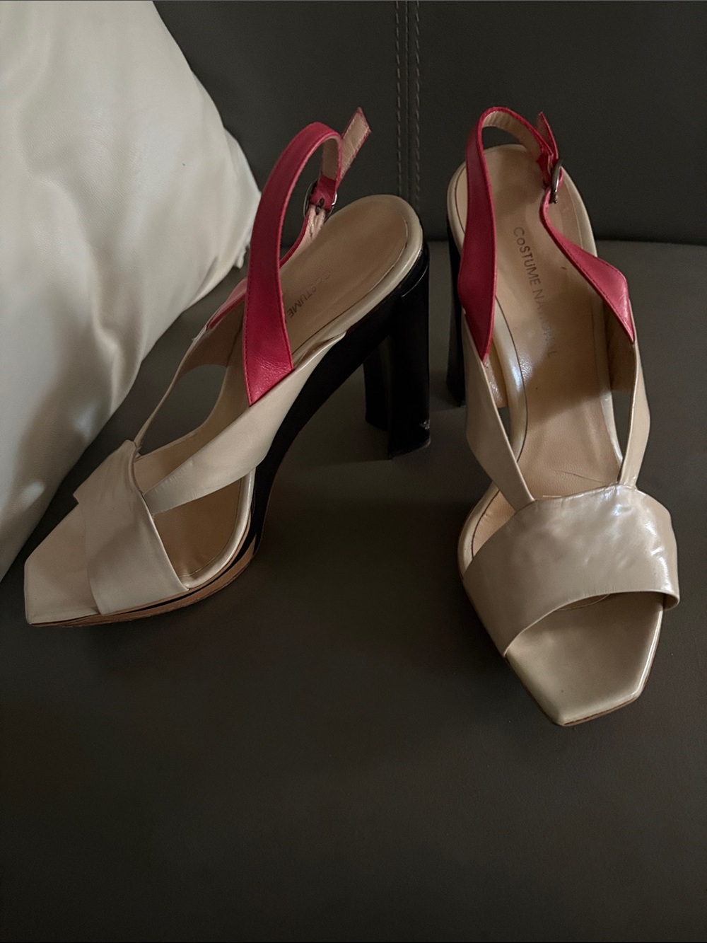 CNC Costume National Beige and Pink Slingback Block Heels